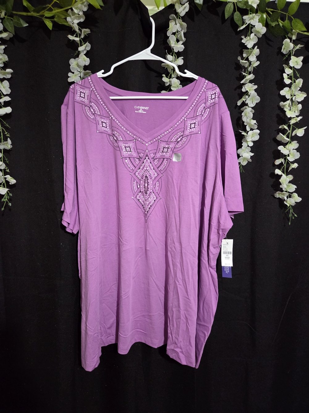 Catherines Purple Embellished V-Neck Tunic Top